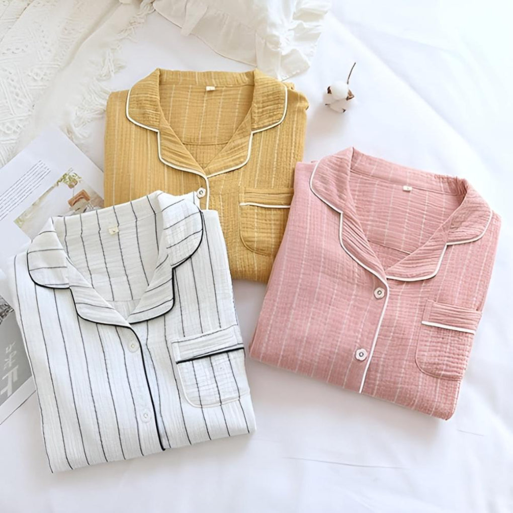 Camicia da notte da donna leggera a righe in mussola di cotone