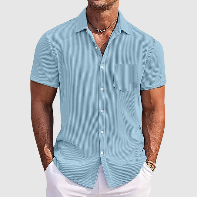 Camicia da uomo a maniche corte con colletto a rever