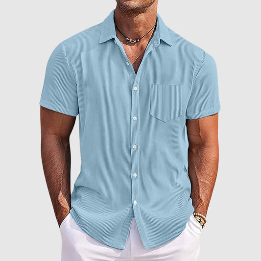 Camicia da uomo a maniche corte con colletto a rever