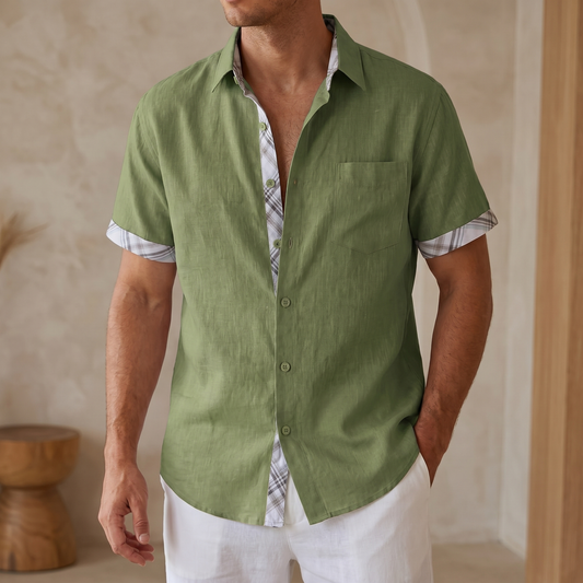 Camicia da Uomo a Maniche Corte in Cotone con Motivo a Quadri Grafico – Top Estivo Casual