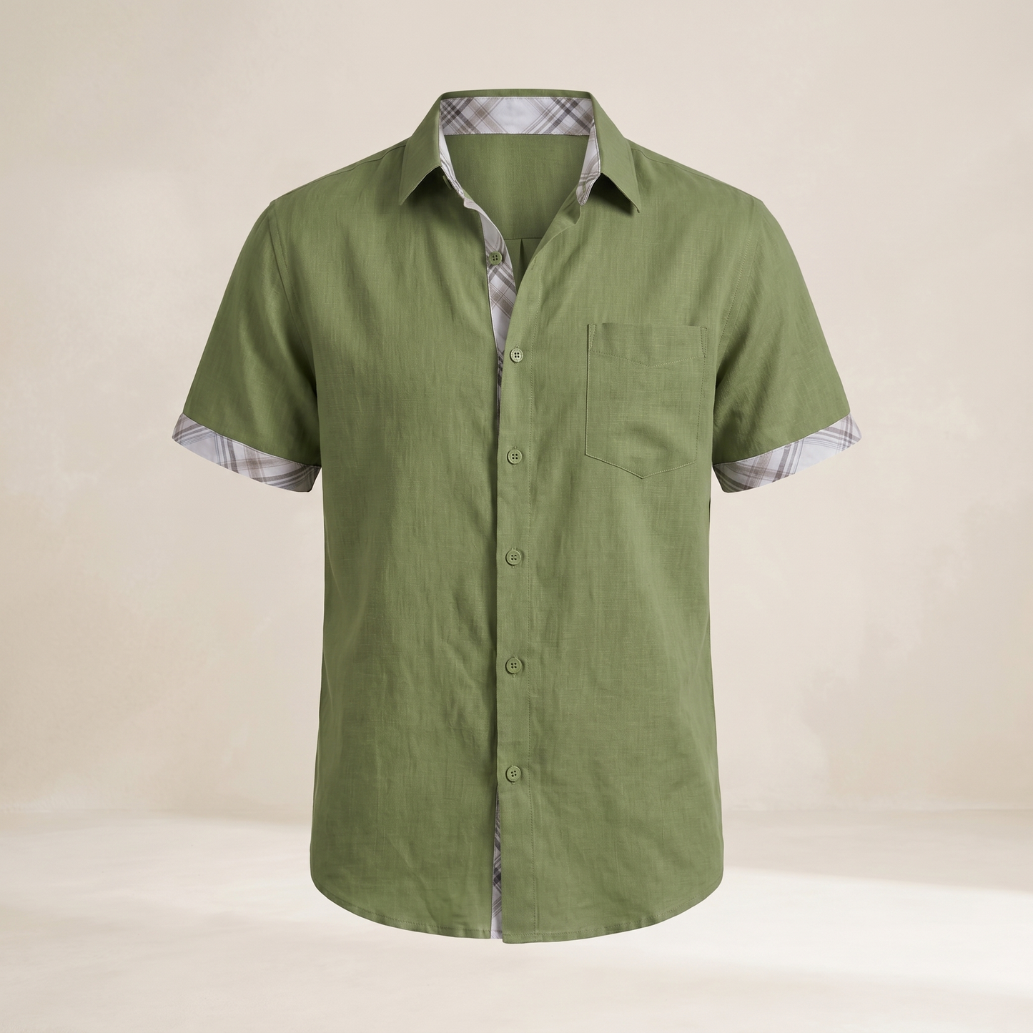 Camicia da Uomo a Maniche Corte in Cotone con Motivo a Quadri Grafico – Top Estivo Casual