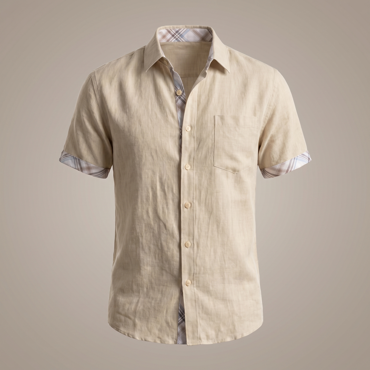 Camicia da Uomo a Maniche Corte in Cotone con Motivo a Quadri Grafico – Top Estivo Casual