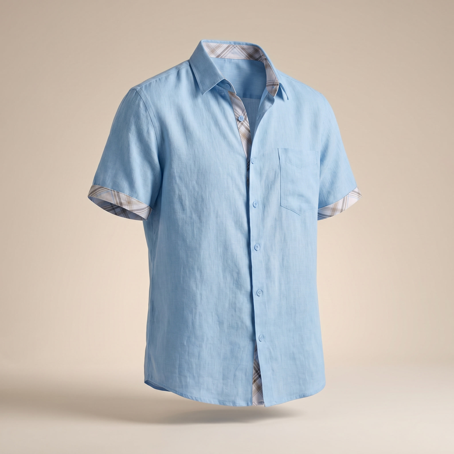 Camicia da Uomo a Maniche Corte in Cotone con Motivo a Quadri Grafico – Top Estivo Casual