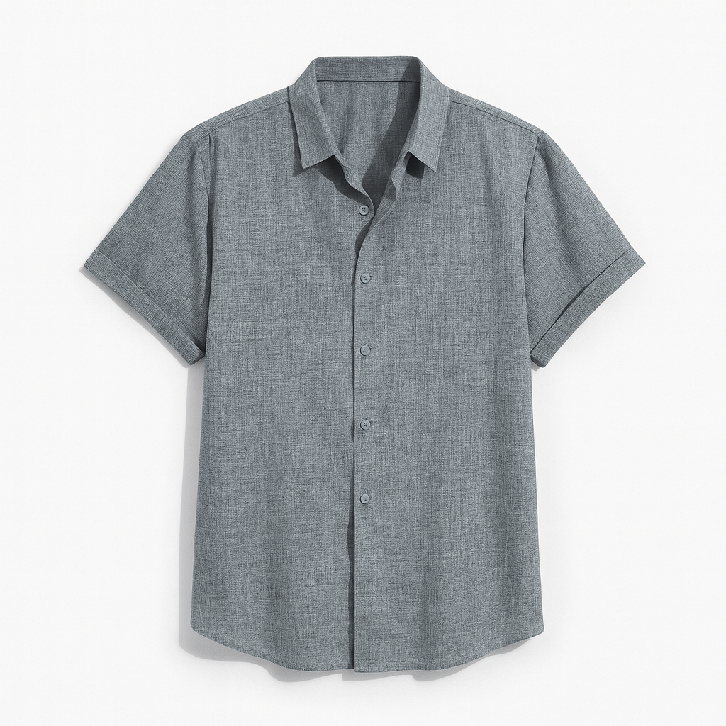 Camicia da Uomo a Maniche Corte in Misto Lino e Cotone Traspirante - Chiusura con Bottoni - Vestibilità Regular