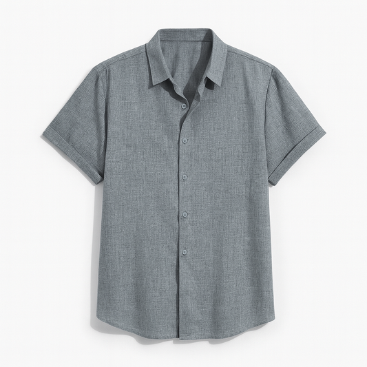 Camicia da Uomo a Maniche Corte in Misto Lino e Cotone Traspirante - Chiusura con Bottoni - Vestibilità Regular