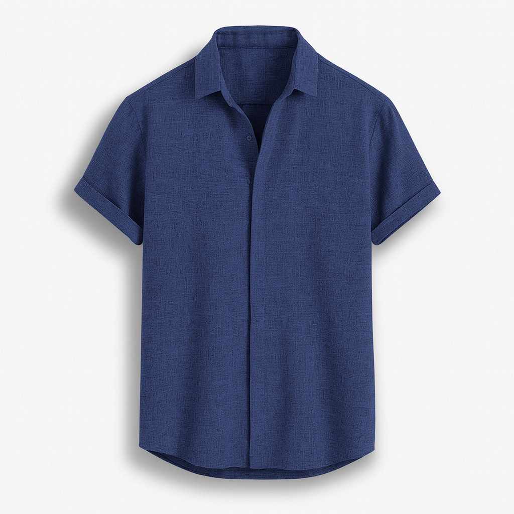 Camicia da Uomo a Maniche Corte in Misto Lino e Cotone Traspirante - Chiusura con Bottoni - Vestibilità Regular
