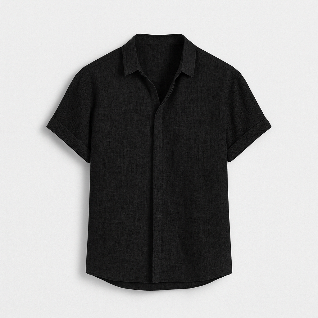 Camicia da Uomo a Maniche Corte in Misto Lino e Cotone Traspirante - Chiusura con Bottoni - Vestibilità Regular