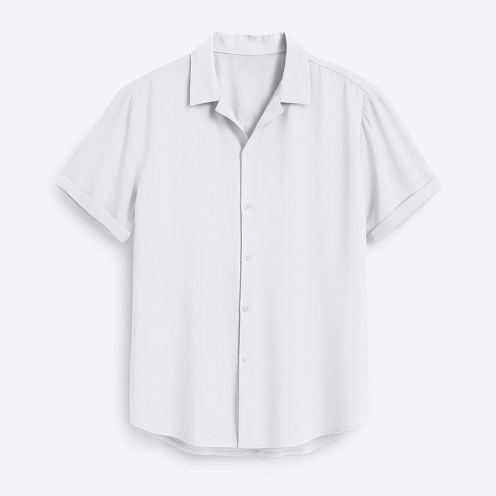 Camicia da Uomo a Maniche Corte in Misto Lino e Cotone Traspirante - Chiusura con Bottoni - Vestibilità Regular