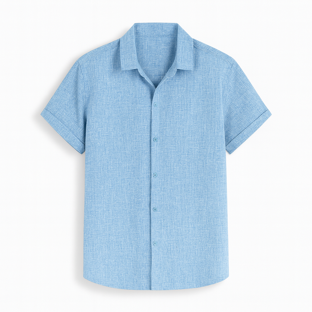 Camicia da Uomo a Maniche Corte in Misto Lino e Cotone Traspirante - Chiusura con Bottoni - Vestibilità Regular
