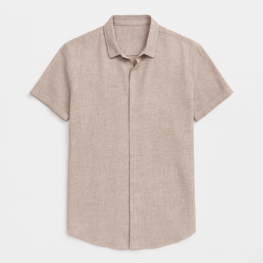 Camicia da Uomo a Maniche Corte in Misto Lino e Cotone Traspirante - Chiusura con Bottoni - Vestibilità Regular