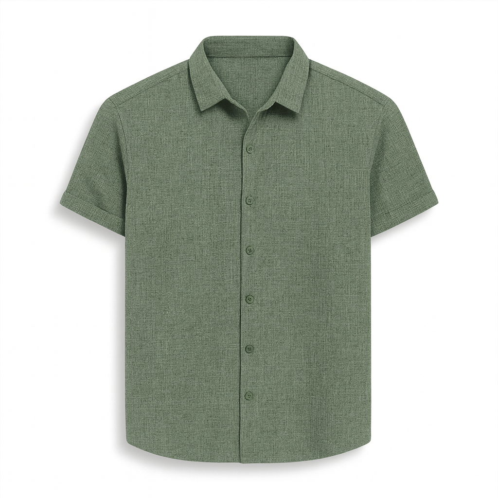Camicia da Uomo a Maniche Corte in Misto Lino e Cotone Traspirante - Chiusura con Bottoni - Vestibilità Regular