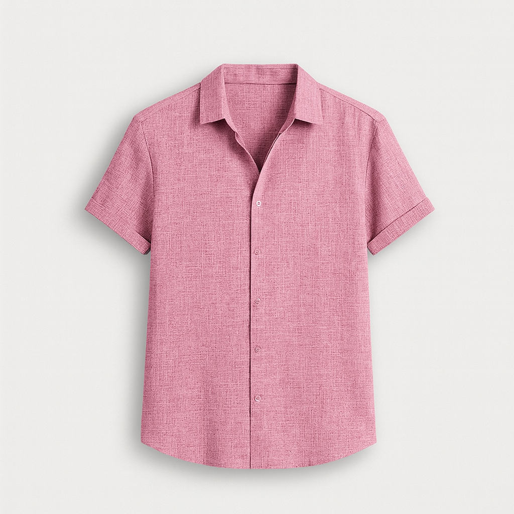 Camicia da Uomo a Maniche Corte in Misto Lino e Cotone Traspirante - Chiusura con Bottoni - Vestibilità Regular