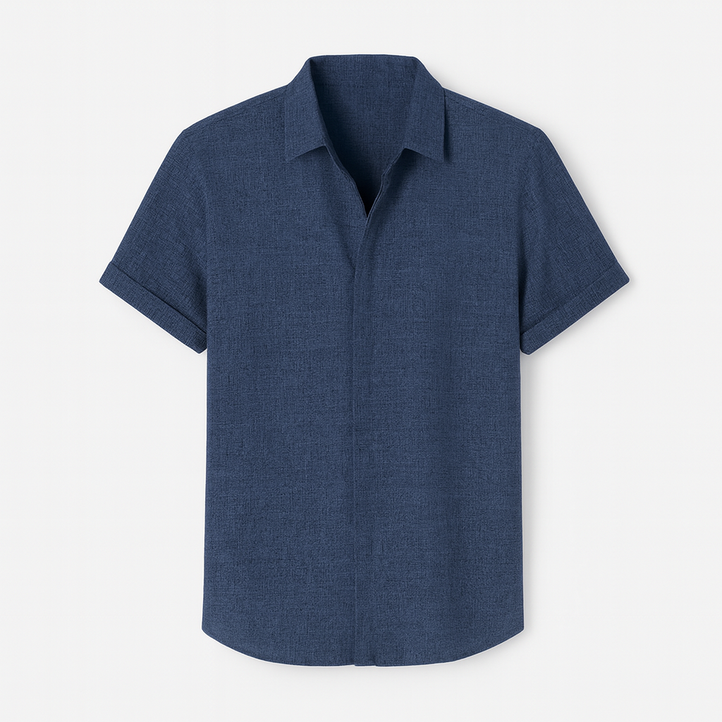 Camicia da Uomo a Maniche Corte in Misto Lino e Cotone Traspirante - Chiusura con Bottoni - Vestibilità Regular