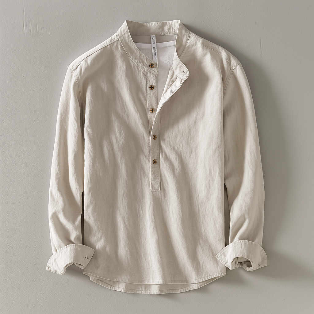 Camicia da uomo a maniche lunghe con colletto alla coreana