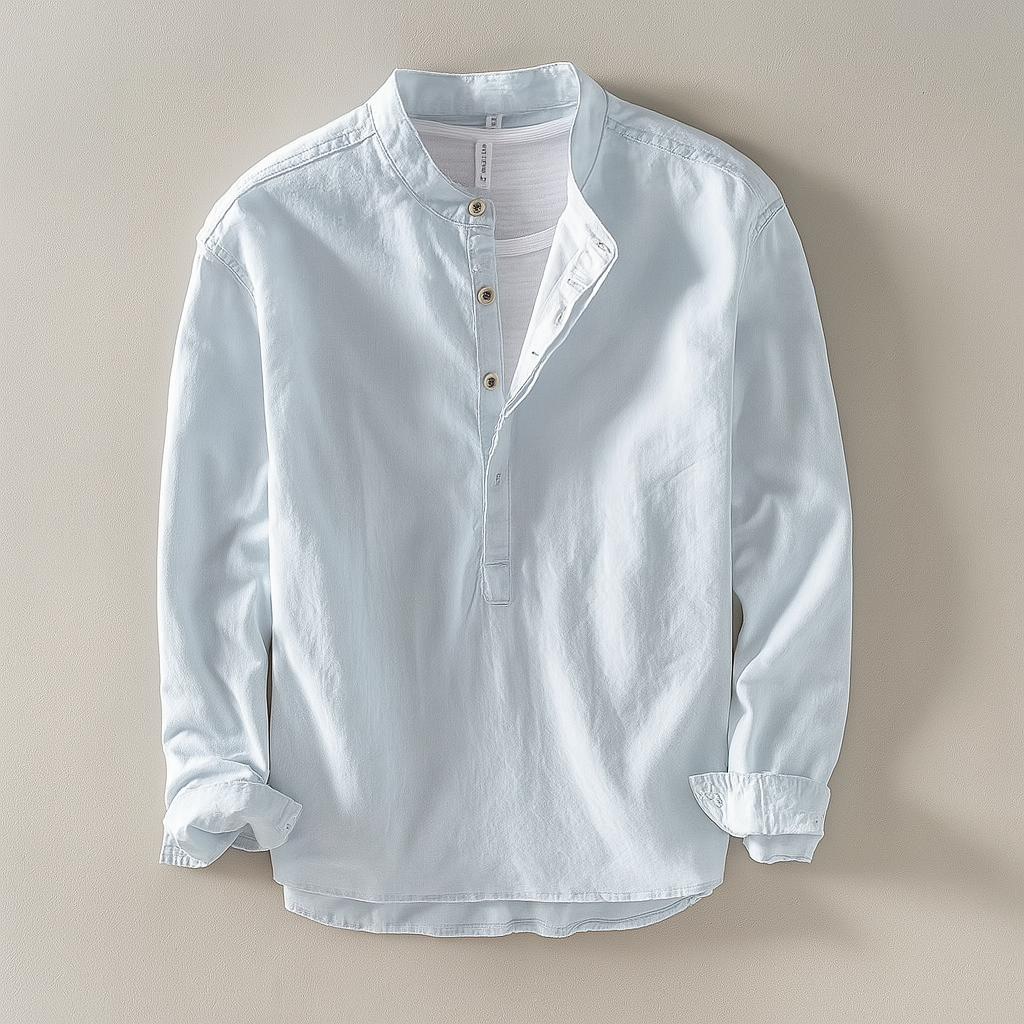Camicia da uomo a maniche lunghe con colletto alla coreana