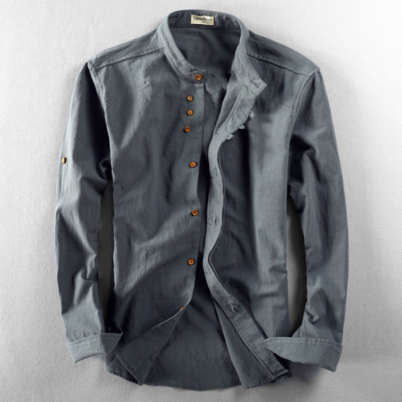 Camicia da uomo a maniche lunghe con colletto alla coreana