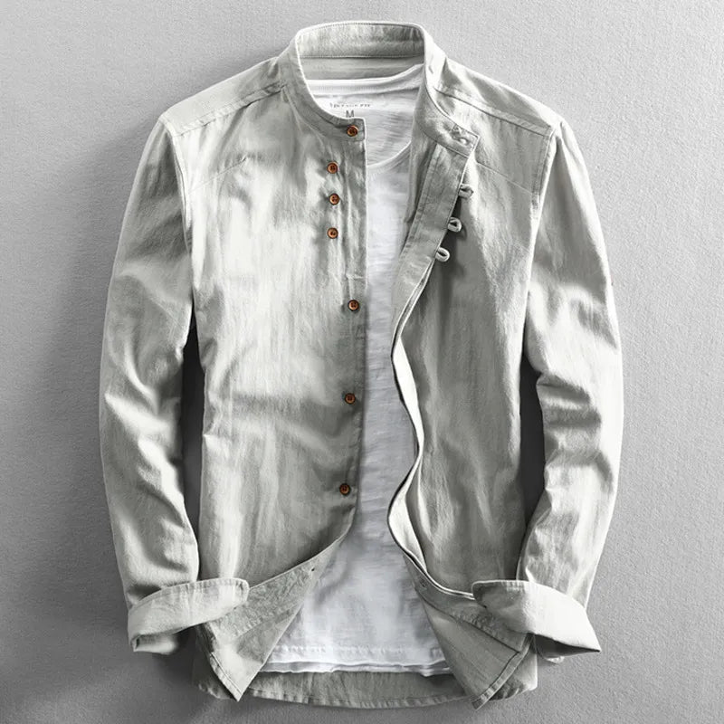 Camicia da uomo a maniche lunghe con colletto alla coreana