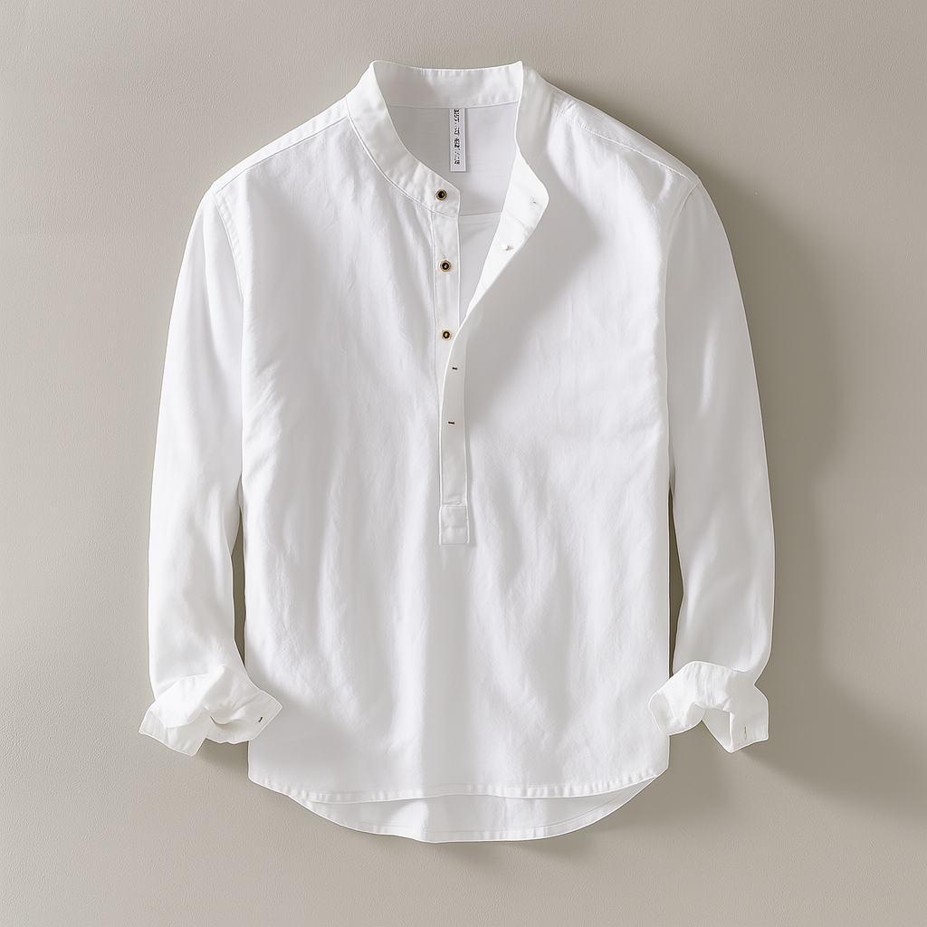 Camicia da uomo a maniche lunghe con colletto alla coreana