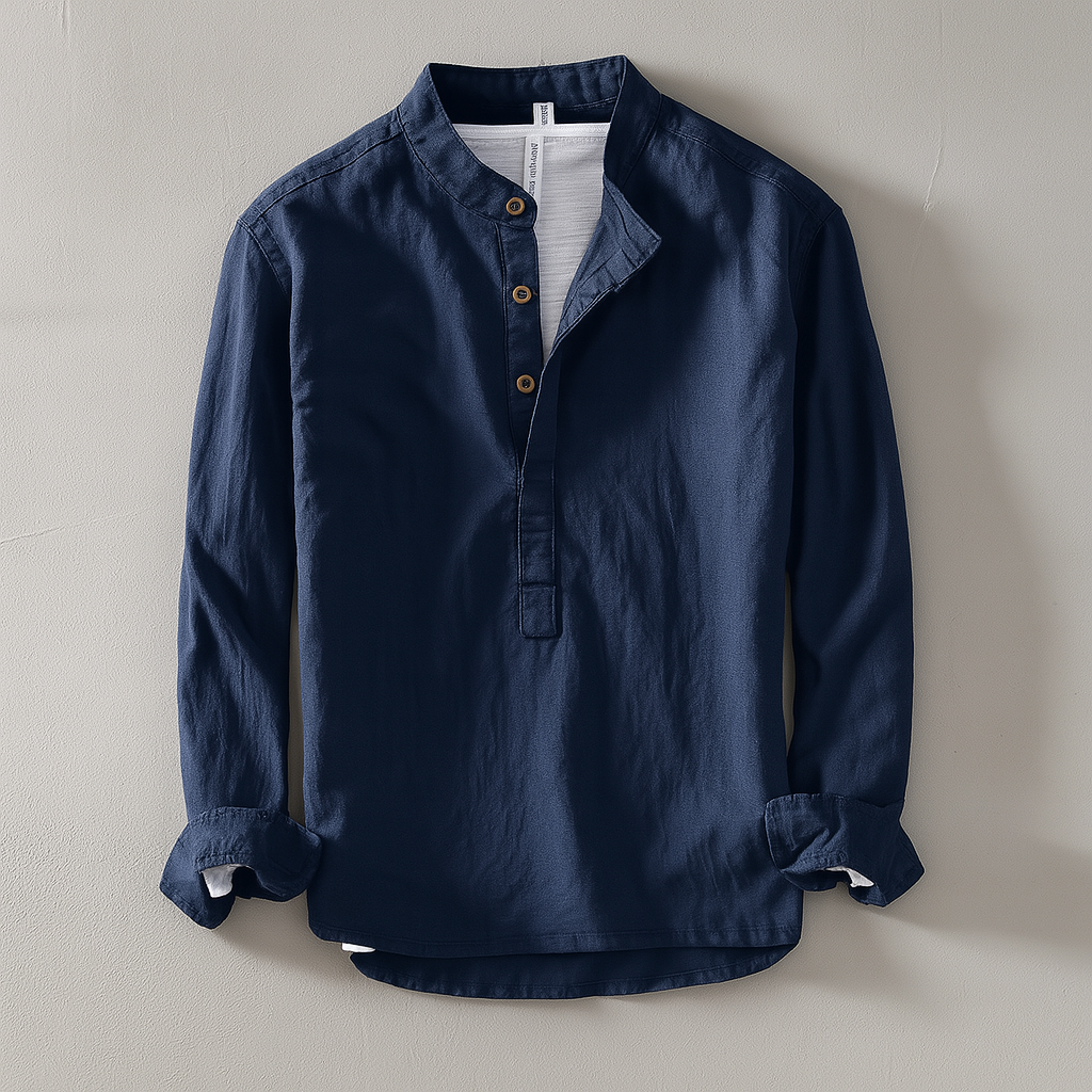 Camicia da uomo a maniche lunghe con colletto alla coreana
