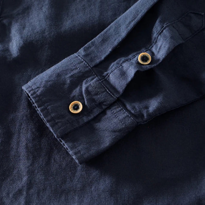 Camicia da uomo a maniche lunghe con colletto alla coreana