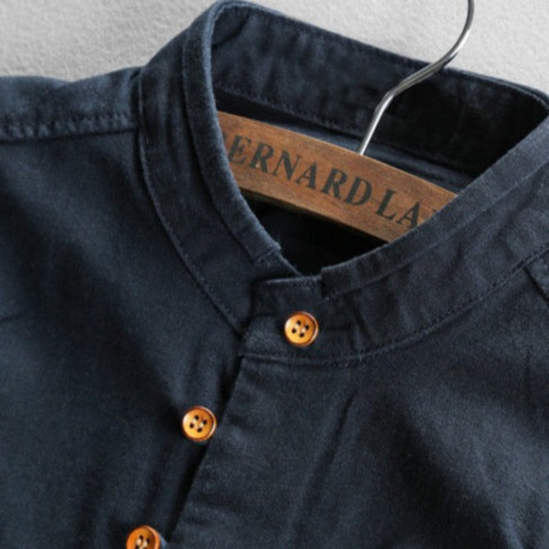 Camicia da uomo a maniche lunghe con colletto alla coreana