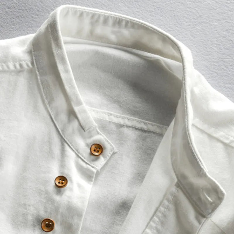 Camicia da uomo a maniche lunghe con colletto alla coreana