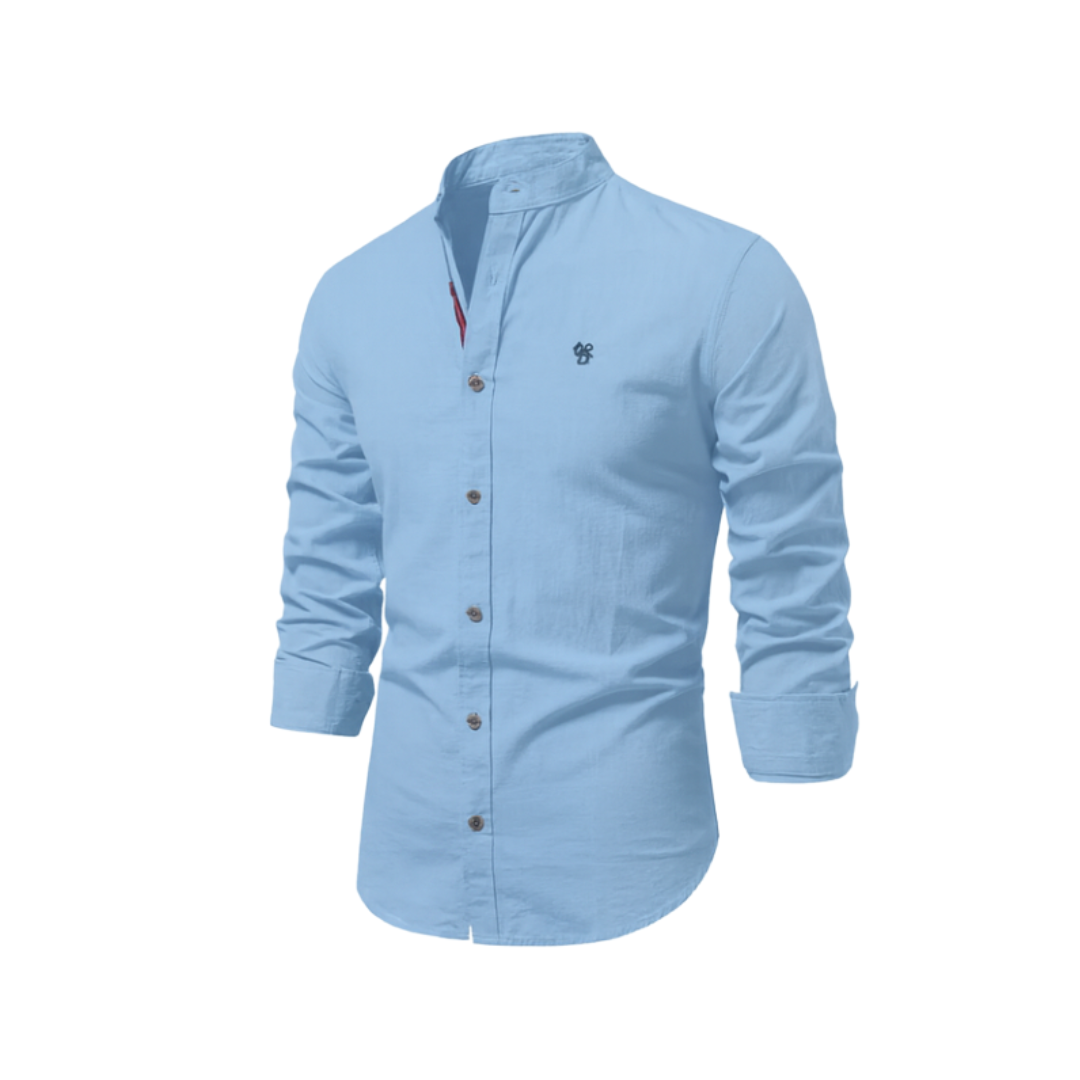 Camicia da Uomo a Maniche Lunghe con Collo alla Coreana e Bottoni