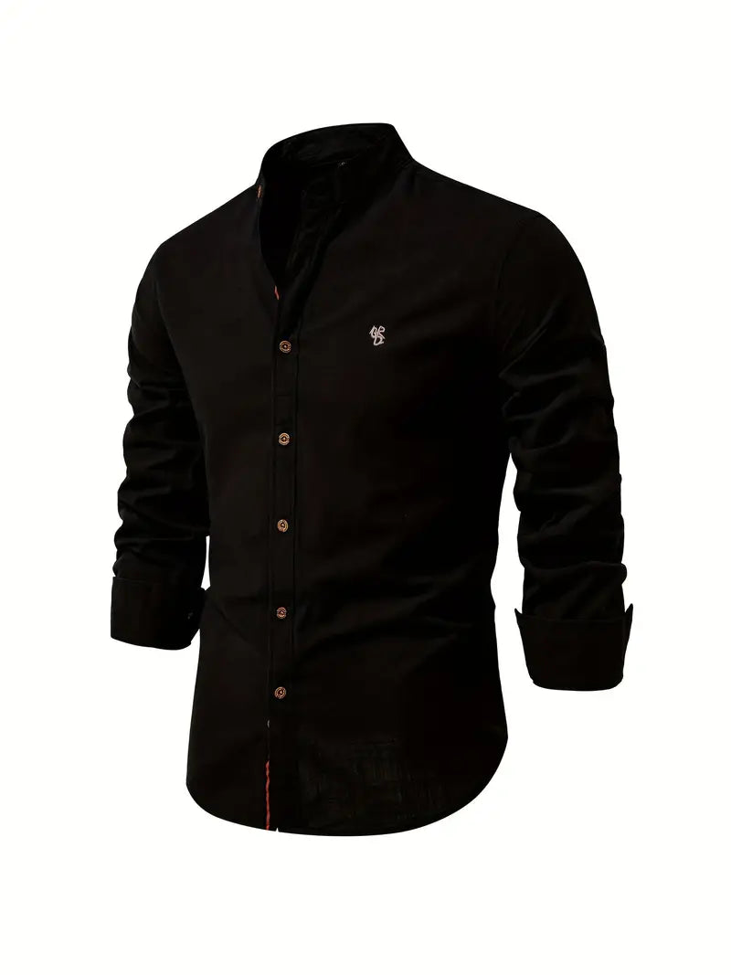 Camicia da Uomo a Maniche Lunghe con Collo alla Coreana e Bottoni