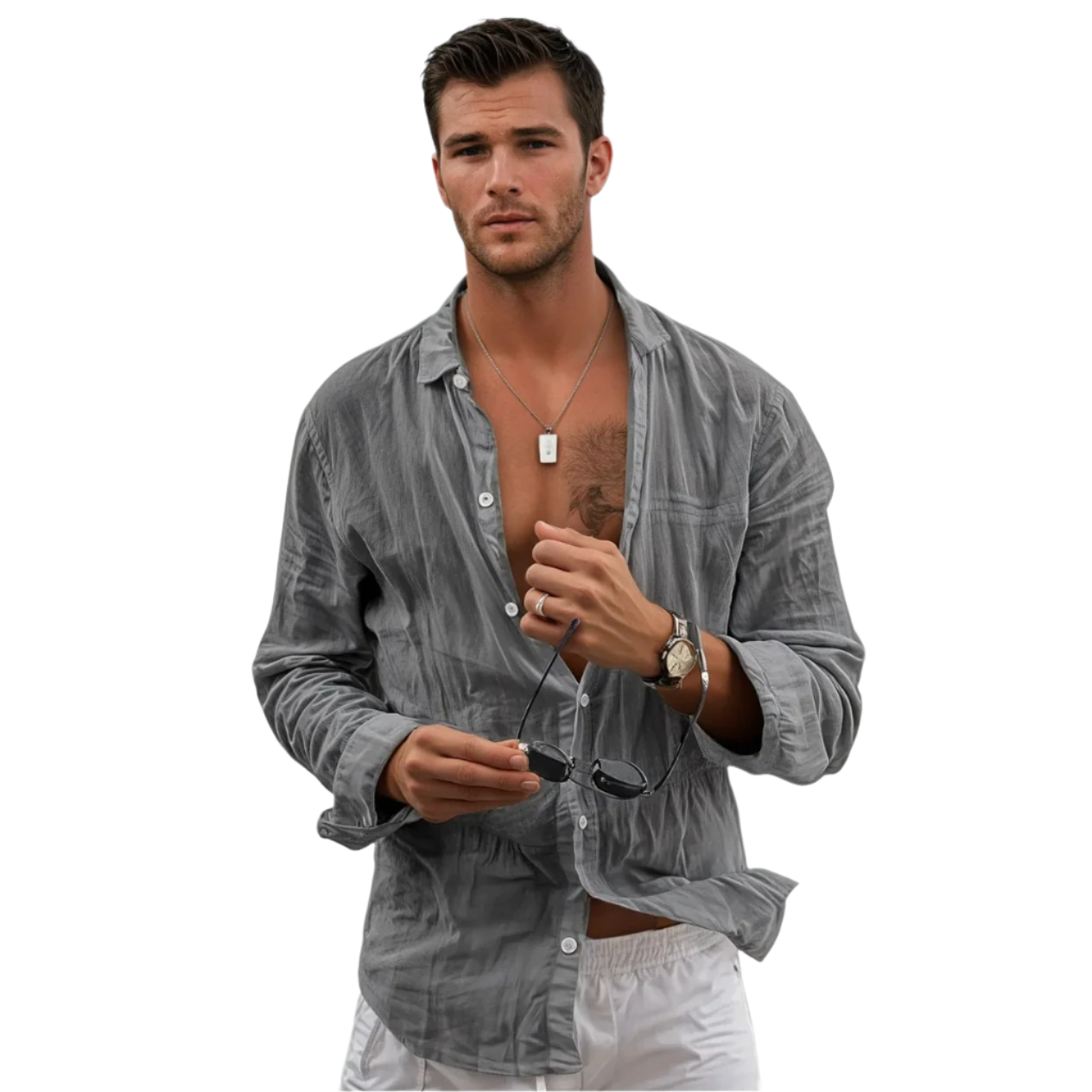 Camicia da uomo a maniche lunghe in cotone e lino vestibilità classica