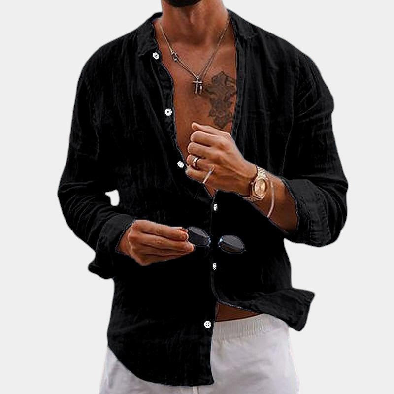 Camicia da uomo a maniche lunghe in cotone e lino vestibilità classica