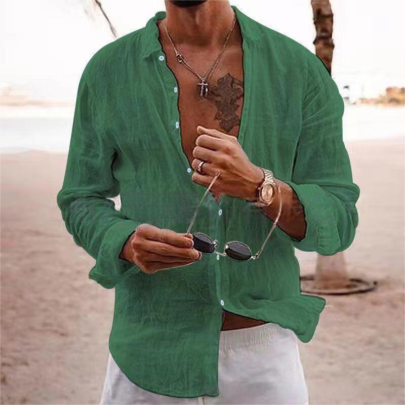 Camicia da uomo a maniche lunghe in cotone e lino vestibilità classica