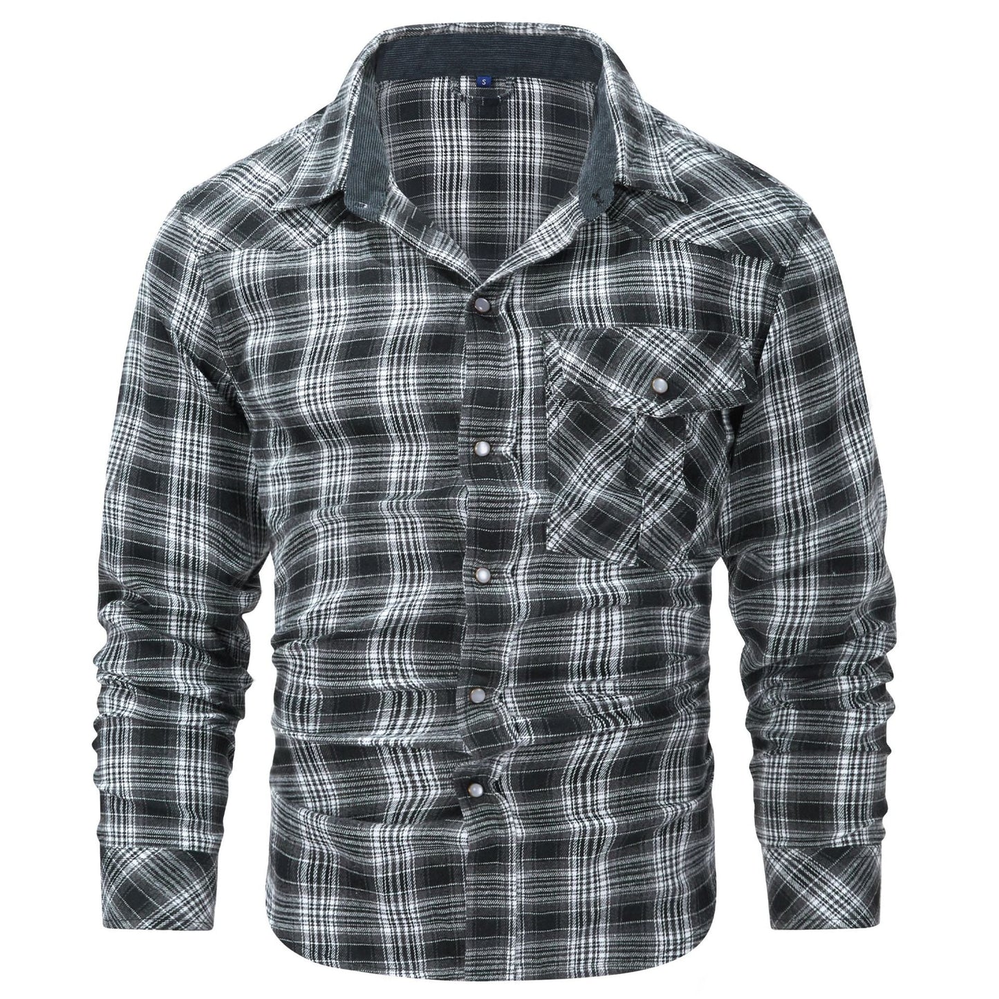 Camicia da uomo a quadri a maniche lunghe con colletto e patta di bottoni