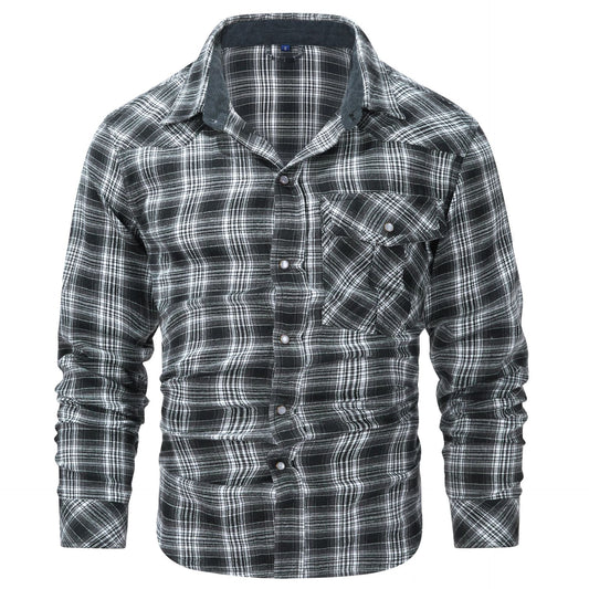 Camicia da uomo a quadri a maniche lunghe con colletto e patta di bottoni