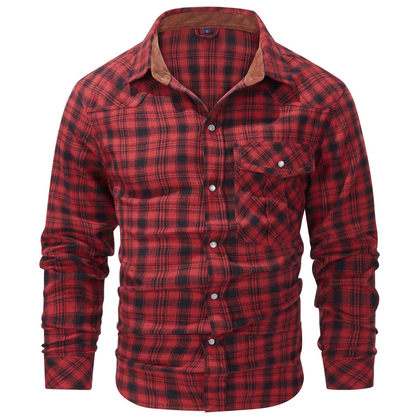 Camicia da uomo a quadri a maniche lunghe con colletto e patta di bottoni