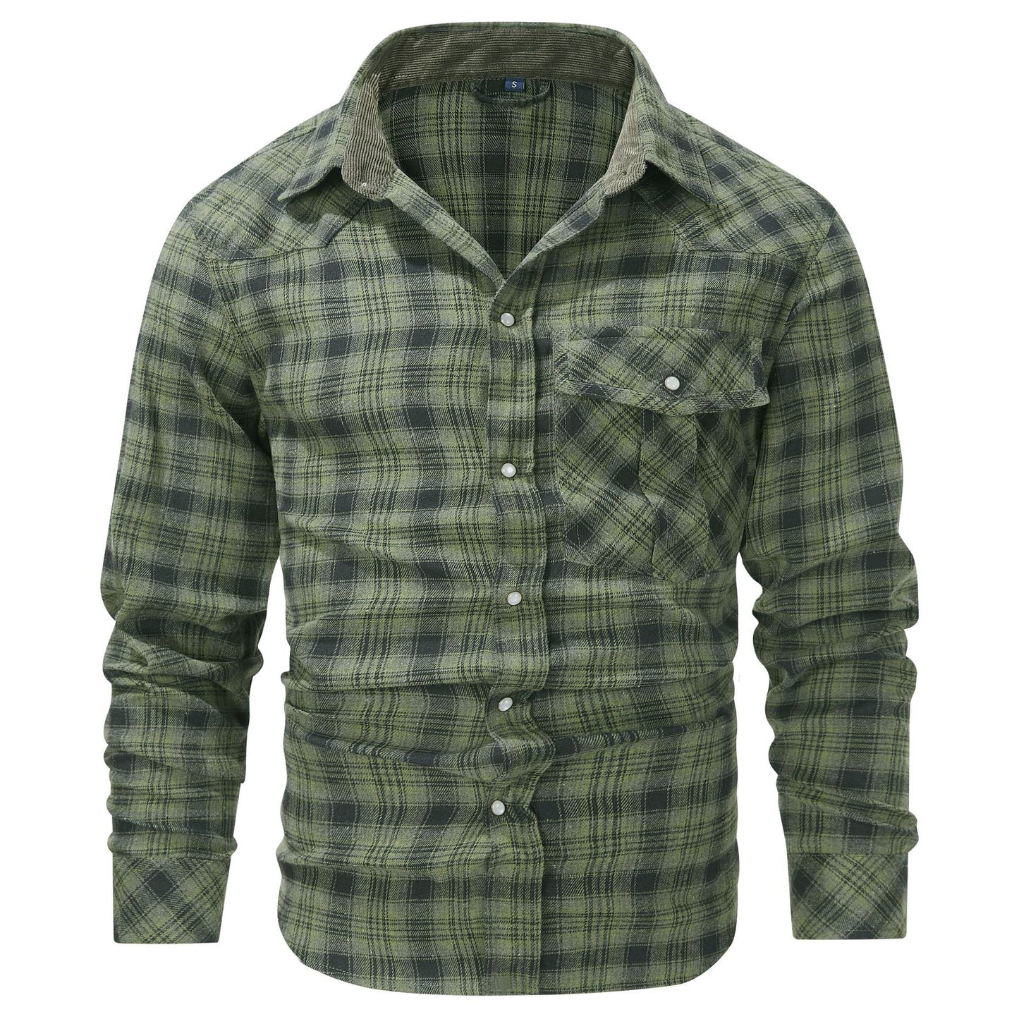 Camicia da uomo a quadri a maniche lunghe con colletto e patta di bottoni