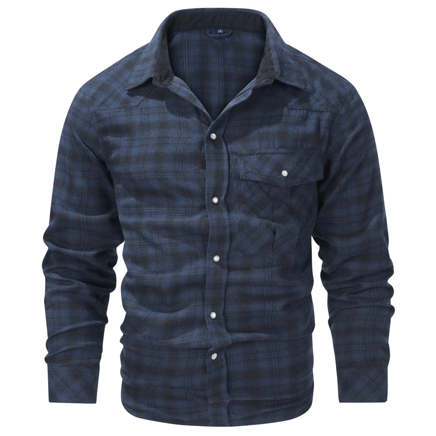 Camicia da uomo a quadri a maniche lunghe con colletto e patta di bottoni