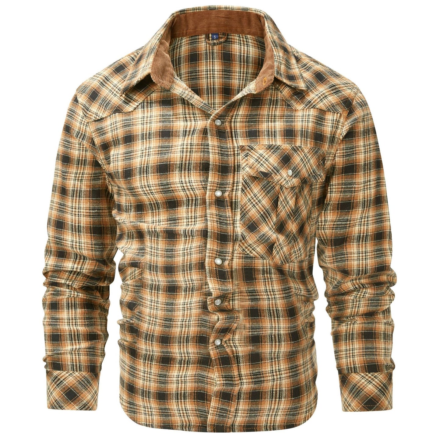 Camicia da uomo a quadri a maniche lunghe con colletto e patta di bottoni