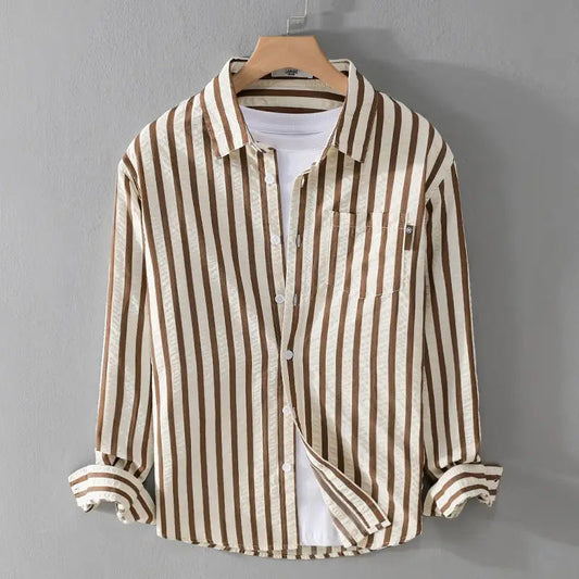 Camicia da uomo a righe a maniche lunghe