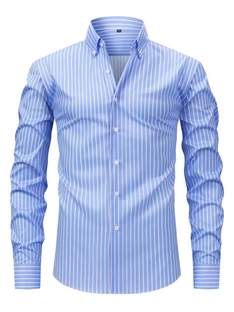 Camicia da uomo a righe a maniche lunghe