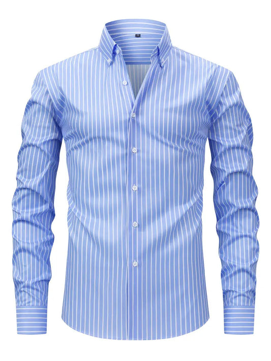 Camicia da uomo a righe a maniche lunghe