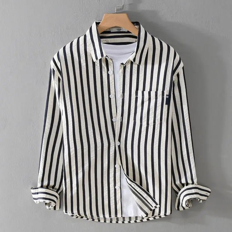 Camicia da uomo a righe a maniche lunghe