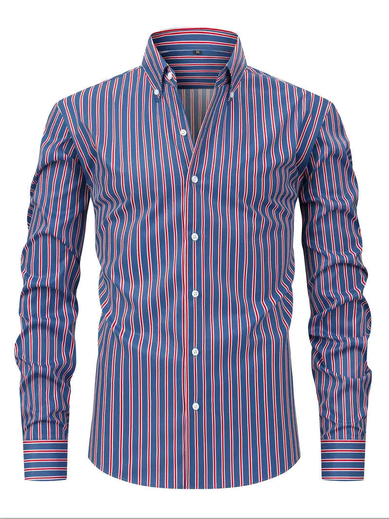 Camicia da uomo a righe a maniche lunghe