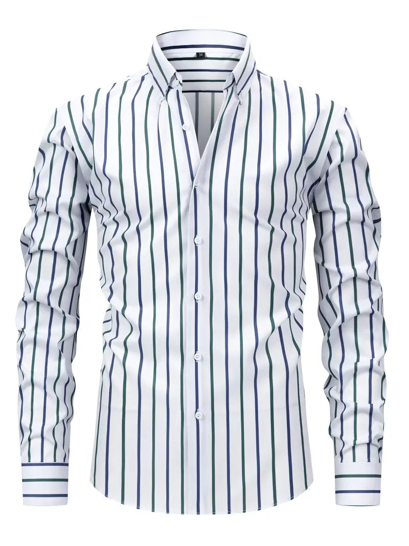 Camicia da uomo a righe a maniche lunghe
