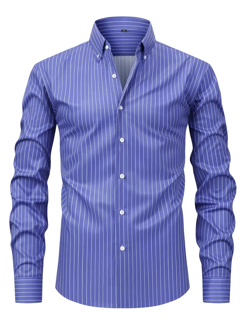Camicia da uomo a righe a maniche lunghe