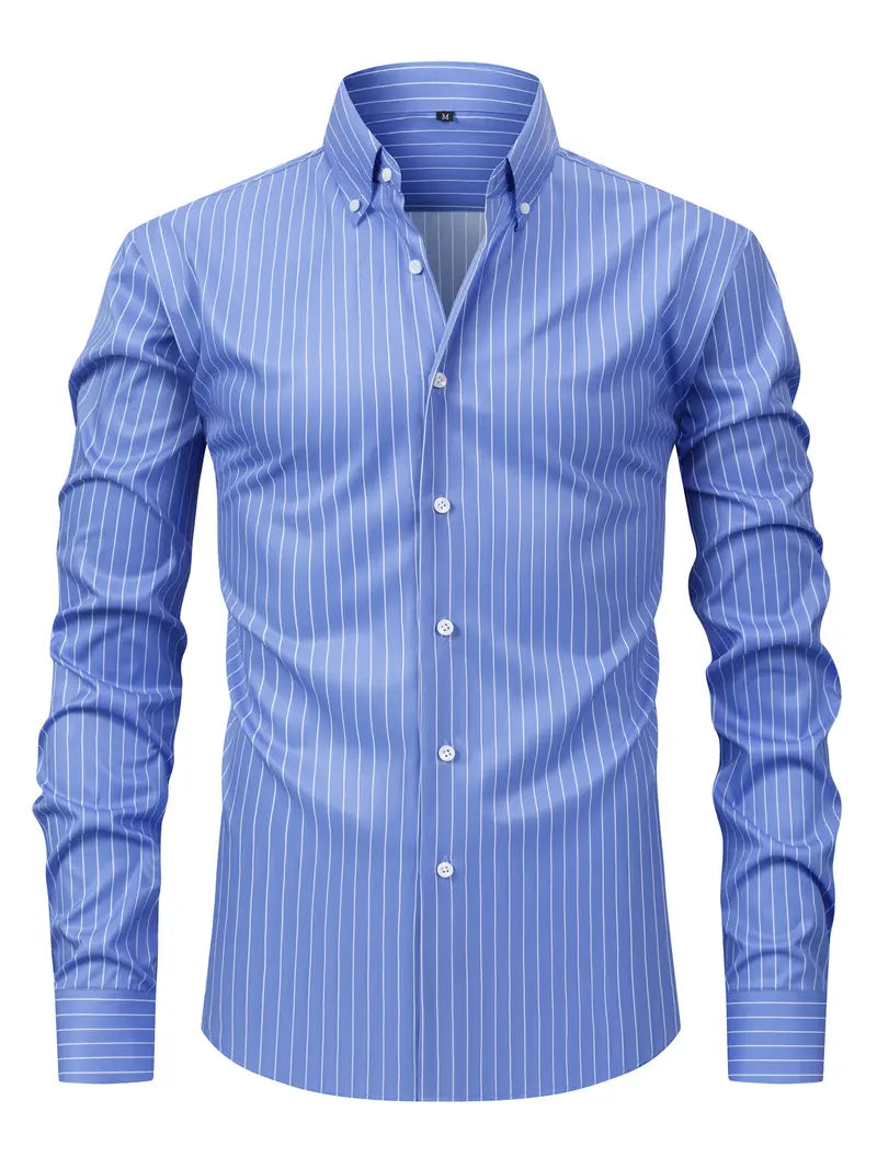 Camicia da uomo a righe a maniche lunghe