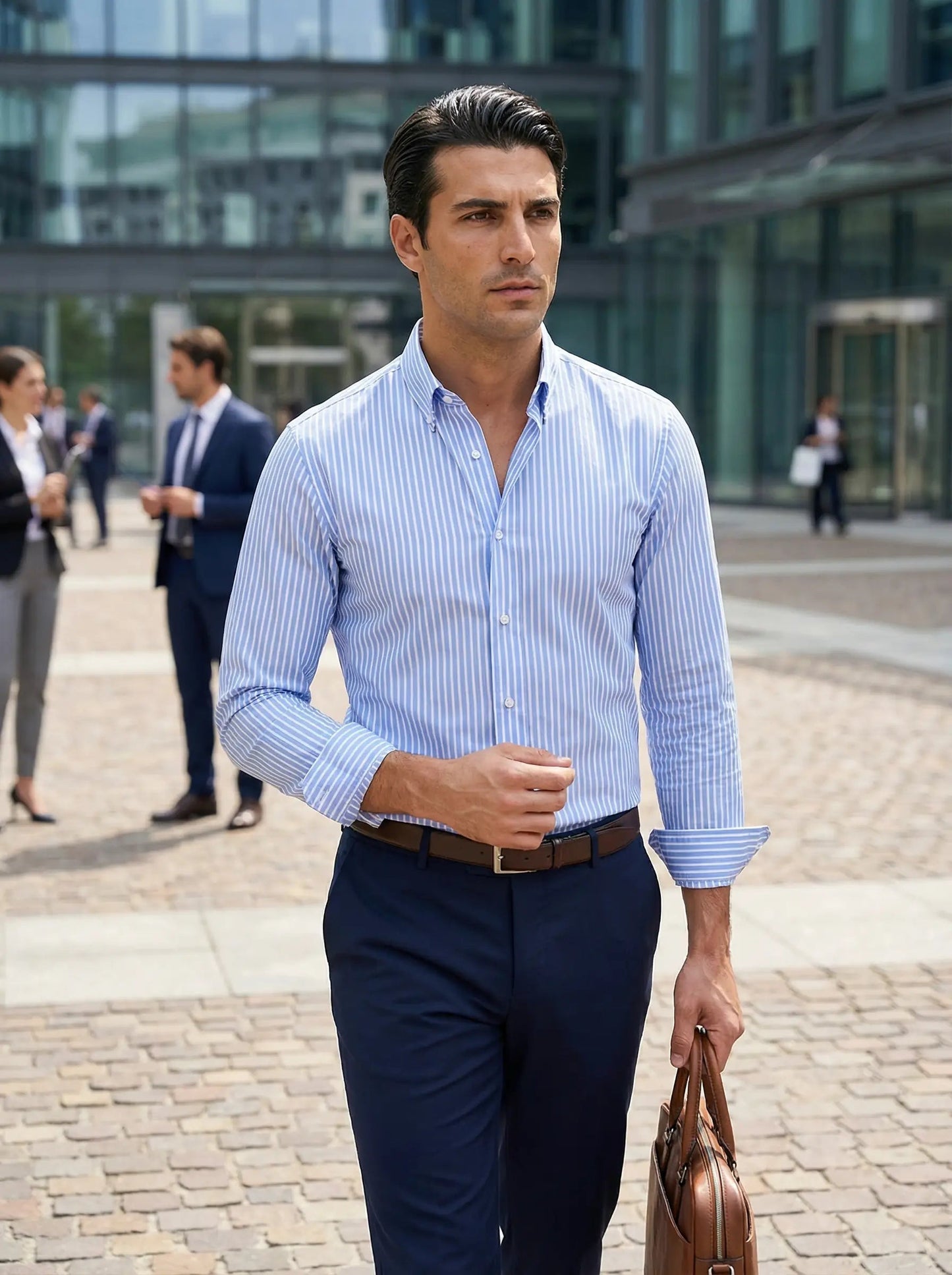 Camicia da uomo a righe a maniche lunghe
