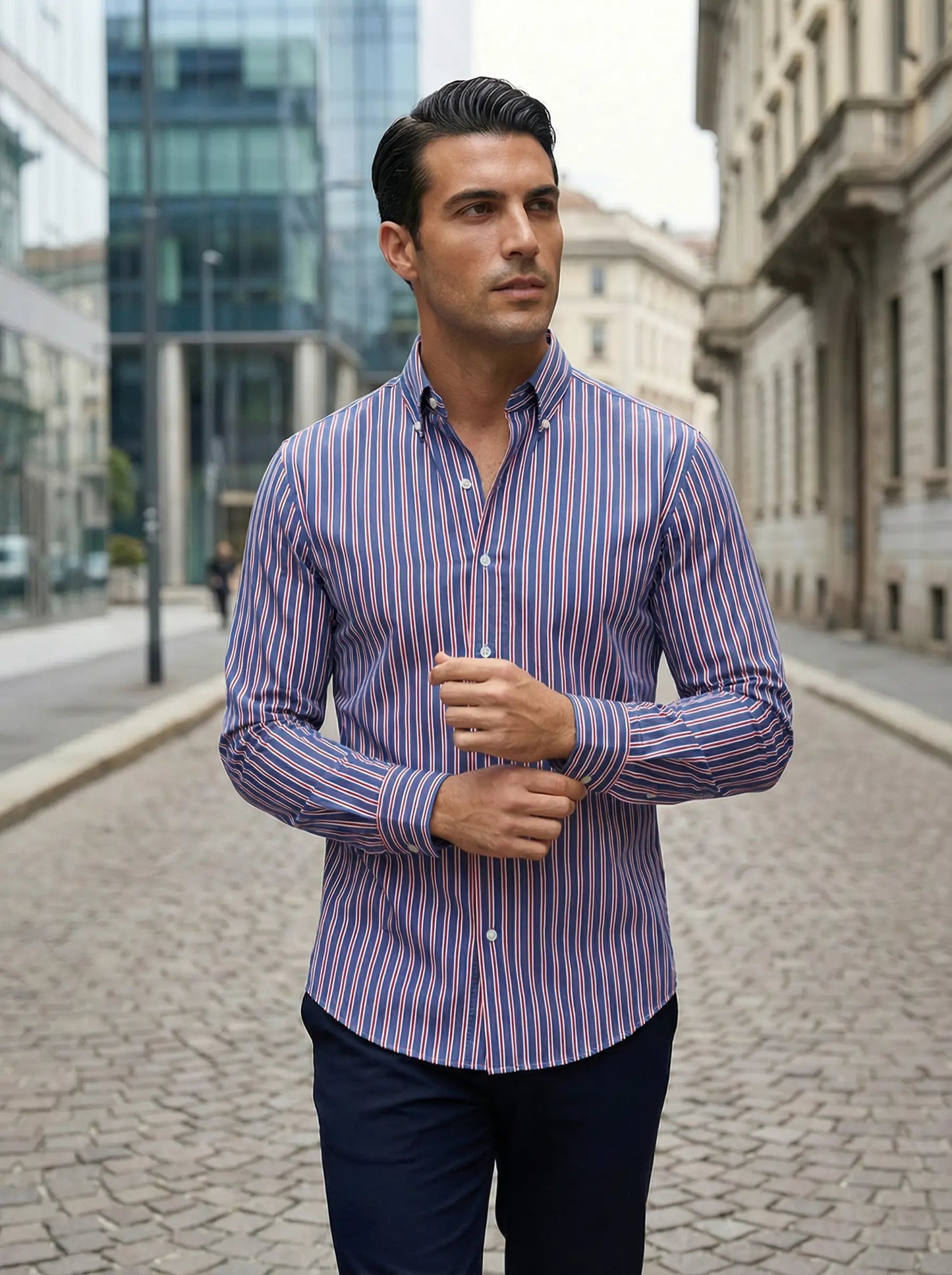 Camicia da uomo a righe a maniche lunghe