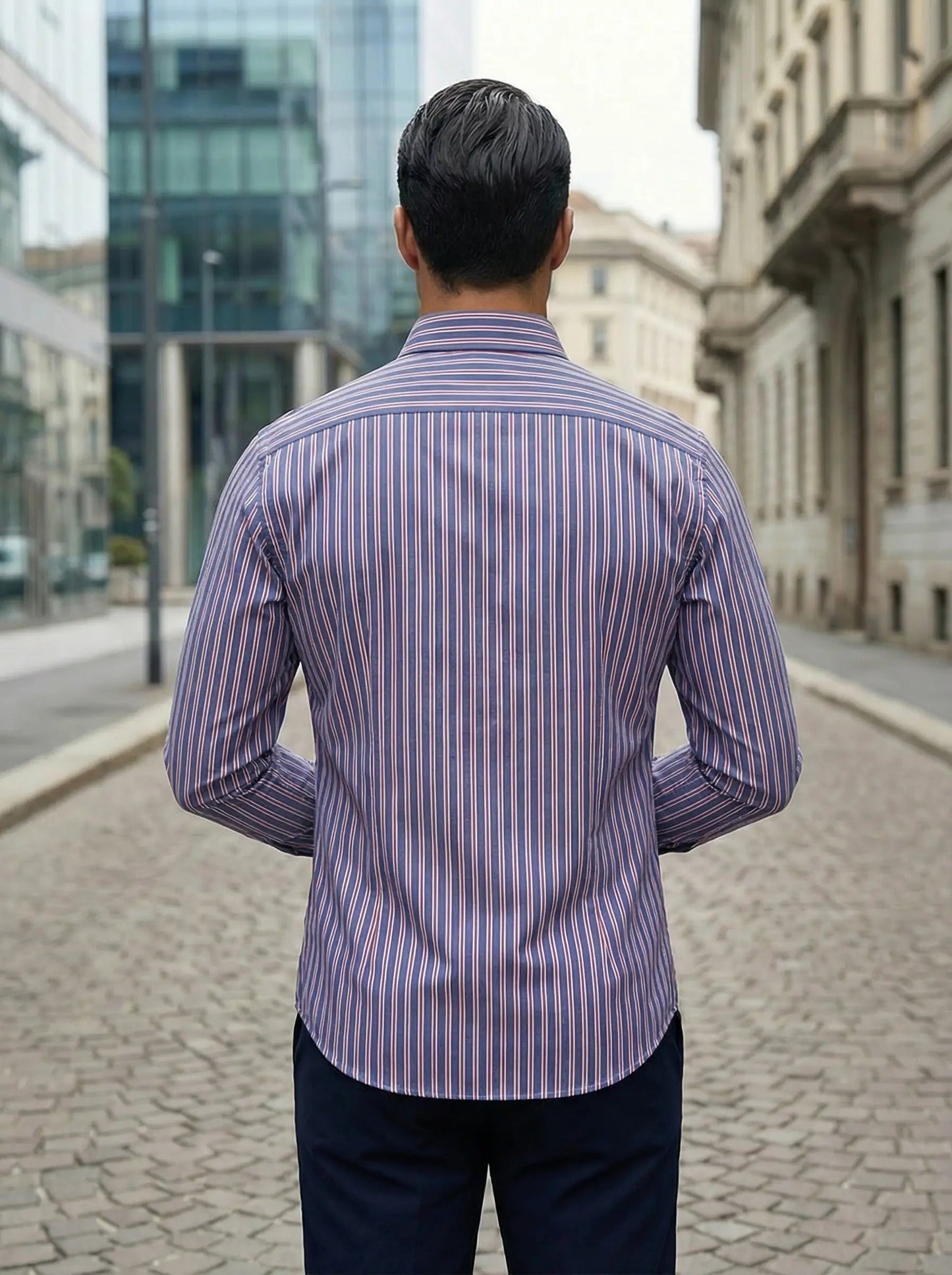 Camicia da uomo a righe a maniche lunghe