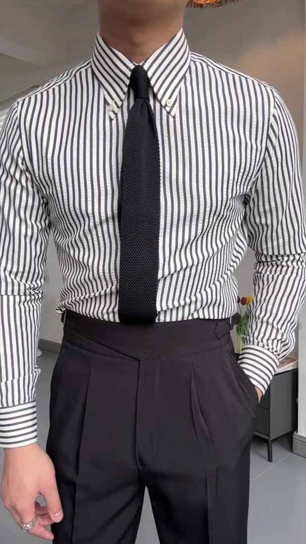 Camicia da uomo a righe a maniche lunghe con allacciatura a bottoni