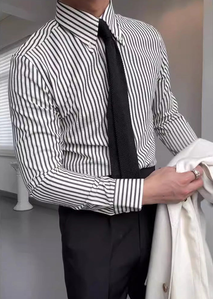 Camicia da uomo a righe a maniche lunghe con allacciatura a bottoni